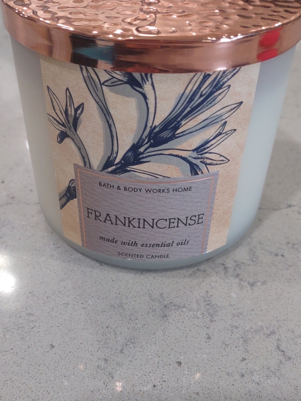 Bath & Body Works Frankincense Candle - Rose Gold Lid, Frosted White Jar Rare!